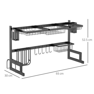 HOMCOM Over The Sink Dish Drainer Rack, 2-Tier Dish Rack for Kitchen, Black