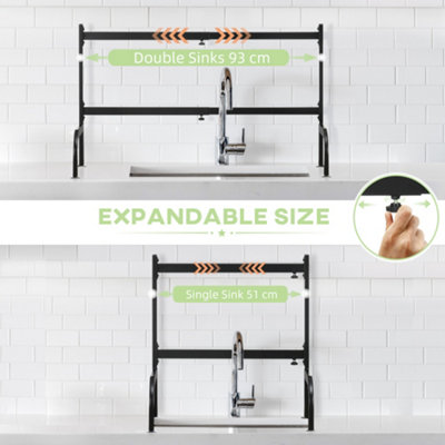 HOMCOM Over The Sink Dish Drying Rack, 2 Tier Adjustable Dish Drainer Black