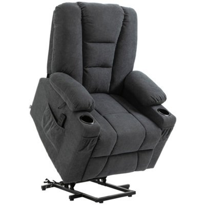 HOMCOM Oversized Riser and Recliner Chairs for the Elderly, Fabric Upholstered Lift Chair Living Room, Charcoal Grey