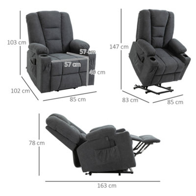 HOMCOM Oversized Riser and Recliner Chairs for the Elderly, Fabric Upholstered Lift Chair Living Room, Charcoal Grey