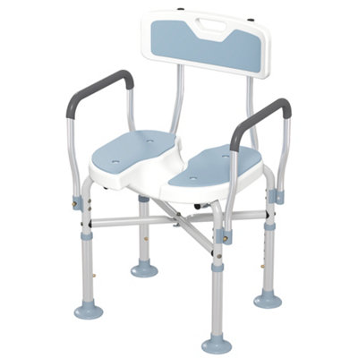 HOMCOM Padded Bath Chair with Slotted Seat and Adjustable Height, Light Blue