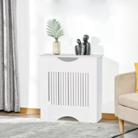 HOMCOM Painted MDF Radiator Cover Heater Cabinet Modern Slatted Home Furniture White 82H x 78W x 19D
