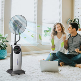 HOMCOM Pedestal Fan with Water Mist Spray, Humidifying Misting Fan, with 3 Speeds, Timer and Electric Mosquito Killer Jack, Black
