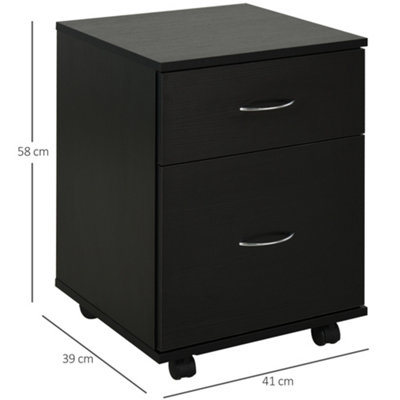 HOMCOM Pedestal Office Mobile File Cabinet 2 Drawer Wooden Storage Black