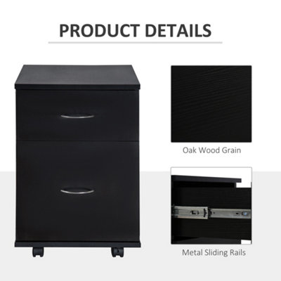 HOMCOM Pedestal Mobile Filing Cabinet – 2 Drawer, Oak Finish, Rolling, Particleboard, New