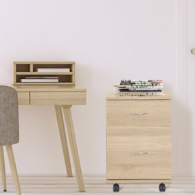 HOMCOM Pedestal Office Mobile Filing Cabinet 2 Drawer Oak