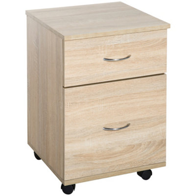 HOMCOM Pedestal Office Mobile Filing Cabinet 2 Drawer Oak
