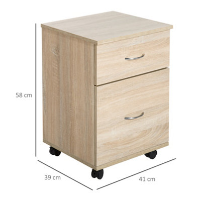 HOMCOM Pedestal Office Mobile Filing Cabinet 2 Drawer Oak