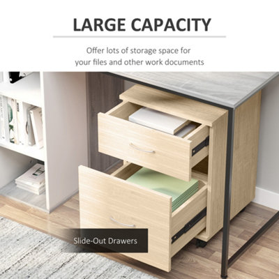 HOMCOM Pedestal Office Mobile Filing Cabinet 2 Drawer Oak