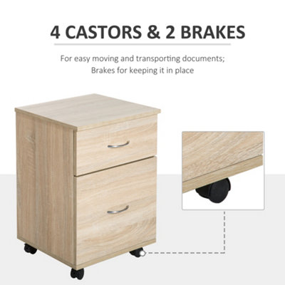 HOMCOM Pedestal Office Mobile Filing Cabinet 2 Drawer Oak