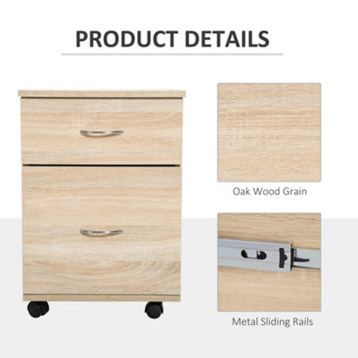 HOMCOM Pedestal Office Mobile Filing Cabinet 2 Drawer Oak