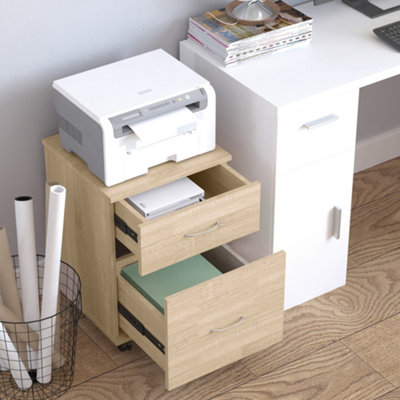 HOMCOM Pedestal Office Mobile Filing Cabinet 2 Drawer Oak