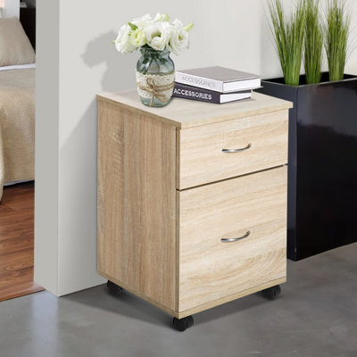 HOMCOM Pedestal Office Mobile Filing Cabinet 2 Drawer Oak