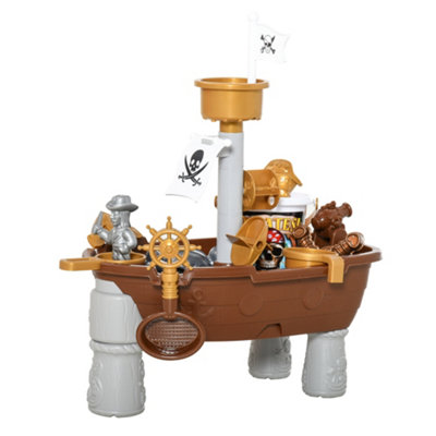 HOMCOM Pirate Ship Sand and Water Table 26 pcs Beach Toy Set Activities Playset