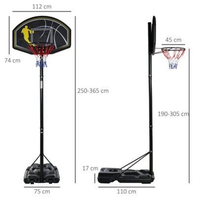 HOMCOM Portable 1.9m-3.05m Adjustable Basketball Hoop Goal Adjustable Height - 3