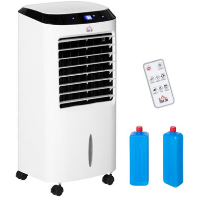 HOMCOM Portable Air Cooler, Evaporative Anion Ice Cooling Fan Water Conditioner Humidifier Unit 3 Mode, Remote, Oscillating, White