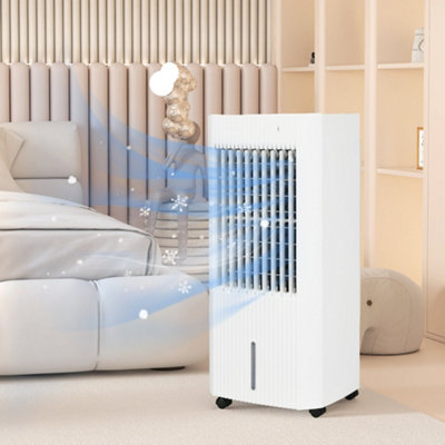 HOMCOM Portable Air Cooler with Humidifier, Ice Packs, Oscillation, White