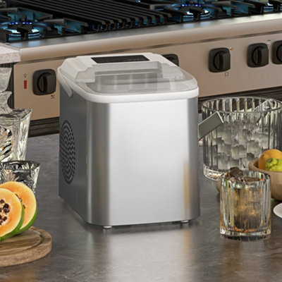 HOMCOM Portable Ice Cube Maker w/ 2 Cube Sizes 12Kg/24 Hrs, 9 Cubes/ 6 ...