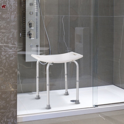 HOMCOM Portable Non-Slip Adjustable Shower and Bath Stool Bench Aluminum Frame