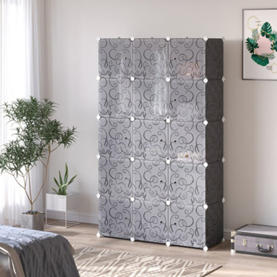 HOMCOM Portable Wardrobe For Bedroom 15 Cube Closet With Hanging Rail   Homcom Portable Wardrobe For Bedroom 15 Cube Closet With Hanging Rail Modular Storage Cabinet Plastic Armoire White And Black~5056029834565 01c MP