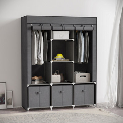 16-Cube Storage Organizer with 16 Doors and 2 Hanging Rods - Costway