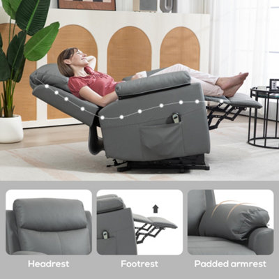 HOMCOM Power Lift Chair Electric Riser Armchair with Remote Control, Grey