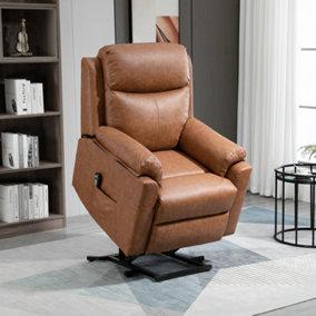 HOMCOM Power Lift Chair Electric Riser Recliner for Elderly, Faux Leather Sofa Lounge Armchair, Brown
