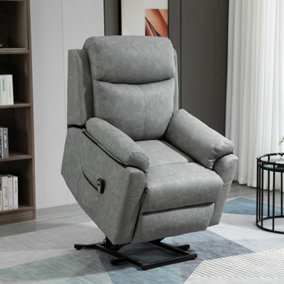 HOMCOM Power Lift Chair Electric Riser Recliner for Elderly, Faux Leather Sofa Lounge Armchair, Grey