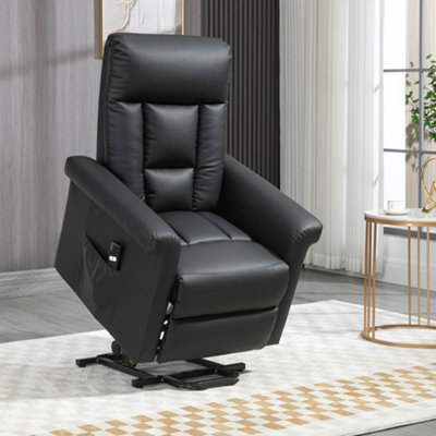 HOMCOM Power Lift Chair, PU Leather Electric Recliner with Side Pocket, Black