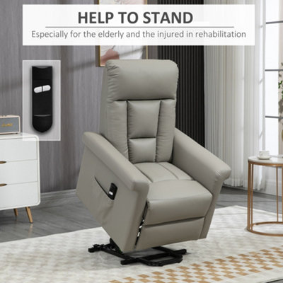 HOMCOM Power Lift Chair PU Leather Electric Recliner with Side Pocket Grey