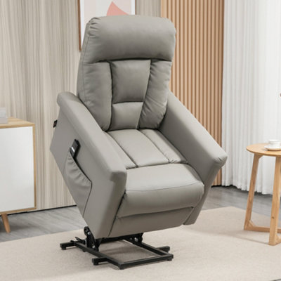 HOMCOM Power Lift Chair, PU Leather Recliner Sofa Chair for Elderly with Remote Control, Side Pocket, Grey