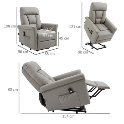 HOMCOM Power Lift Chair, PU Leather Recliner Sofa Chair for Elderly with Remote Control, Side Pocket, Grey
