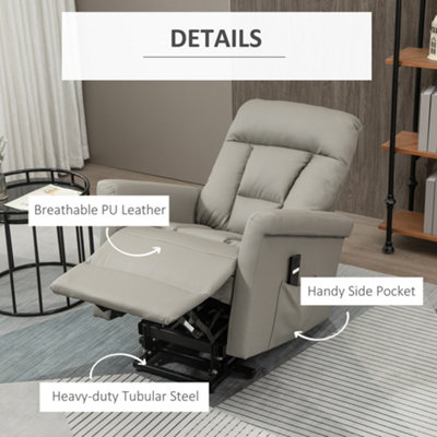 HOMCOM Power Lift Chair, PU Leather Recliner Sofa Chair for Elderly with Remote Control, Side Pocket, Grey