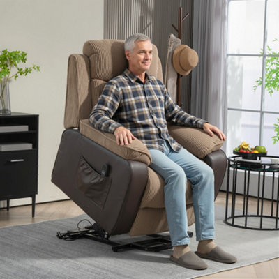 HOMCOM Power Lift Riser Recliner Chair with High Back, Remote, Brown