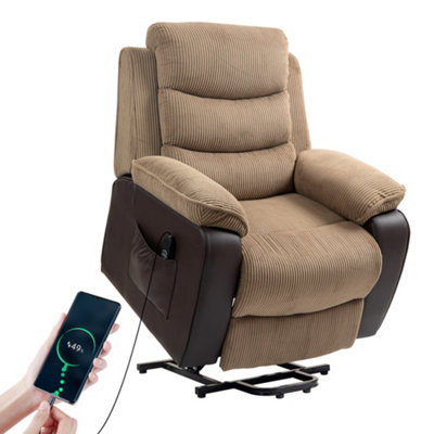 HOMCOM Power Lift Riser Recliner Chair with High Back, Remote, Brown
