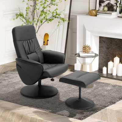 HOMCOM PU Leather 2 Pcs Reclining Armchair w/ Ottoman 360 Swivel Black