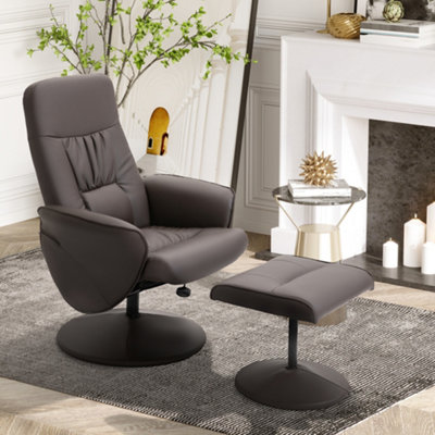 HOMCOM PU Leather 2 Pcs Reclining Armchair w/ Ottoman 360 Swivel Brown