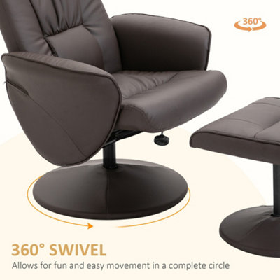 HOMCOM PU Leather 2 Pcs Reclining Armchair w/ Ottoman 360 Swivel  