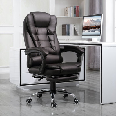 HOMCOM PU Leather Executive Office Chair with Swivel Wheels, Brown