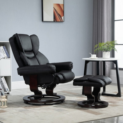 HOMCOM PU Leather Manual Reclining Armchair Footstool Padded Seat Black