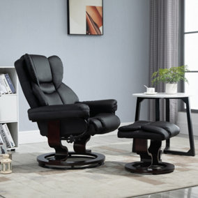 HOMCOM PU Leather Manual Reclining Armchair Footstool Set Padded Seat Black