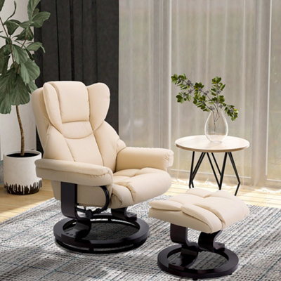 HOMCOM PU Leather Manual Reclining Armchair Footstool Set Padded Seat Cream