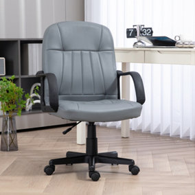 HOMCOM PU Leather Office Chair Swivel Home Mid-Back Computer Desk Chair, Grey