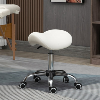 HOMCOM PU Leather Saddle Stool w Moulded Padded Seat Adjustable Height Cream DIY at B Q