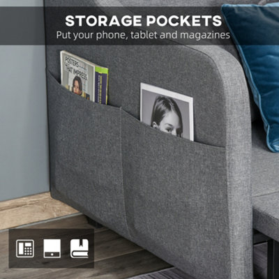 HOMCOM Pull Out Sofa Bed, Fabric 2 Seater Sofa Couch with Pillows, Grey