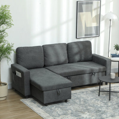 HOMCOM Pull Out Sofa Bed L Shape Corner Sofa w/ Reversible Chaise