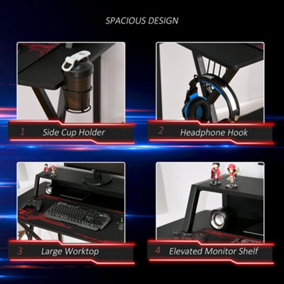 HOMCOM Racing Gaming Desk Carbon Fiber Style Computer Table w/Elevated ...
