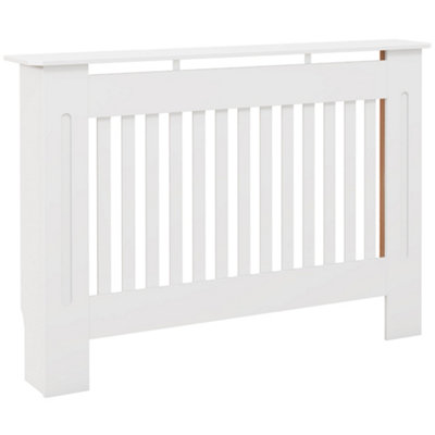 HOMCOM Radiator Cover Painted Slatted Cabinet MDF Lined Grill White 112L x 19W x 81H cm