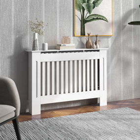 HOMCOM Radiator Cover Painted Slatted MDF Cabinet Lined Grill 112x19x81cm