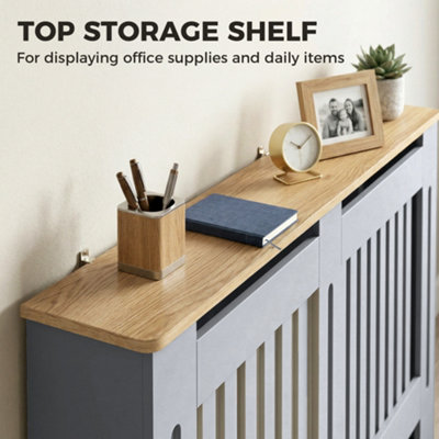 HOMCOM Radiator Cover Painted Slatted MDF Cabinet Lined Grill 152x19x81cm